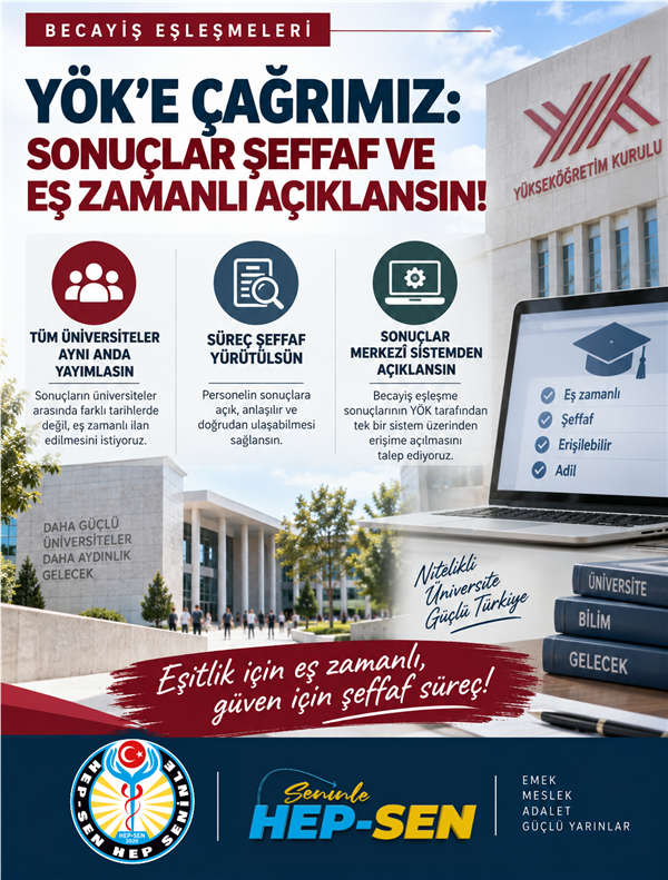 YÖK KARŞILIKLI YER DEĞİŞTİRME EŞLEŞMELERİNDE ŞEFFAF VE EŞ ZAMANLI AÇIKLAMA TALEBİMİZİ YÖK’E İLETTİK